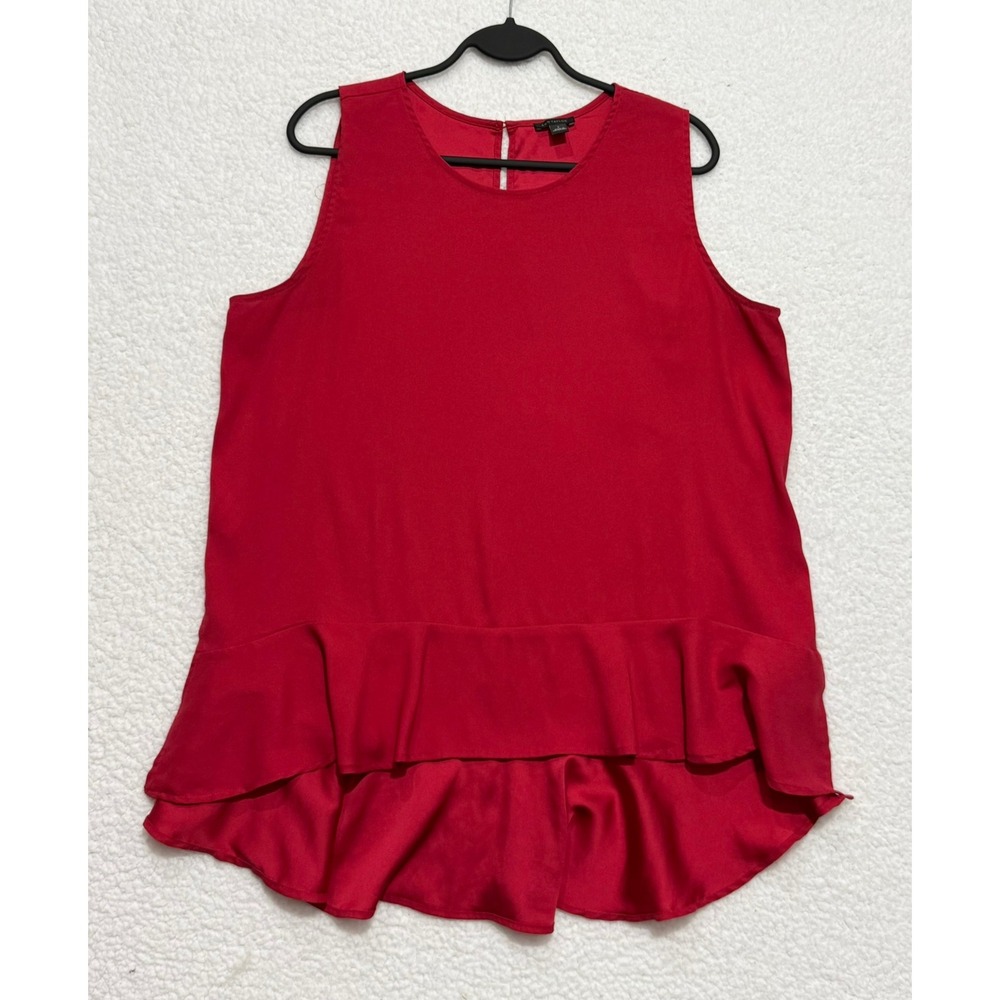 Ann Taylor‎ Red Sleeveless Ruffle Hem Peplum Top Women's Size L